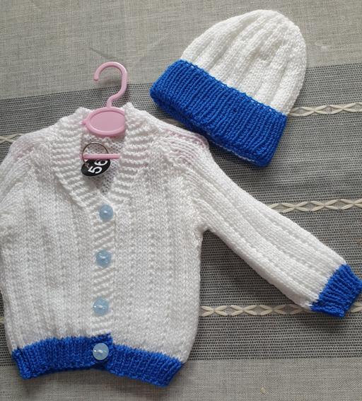 Buy & Sell West Midlands Solihull - Photos for V Cardigan Hat Set White Royal Girls
