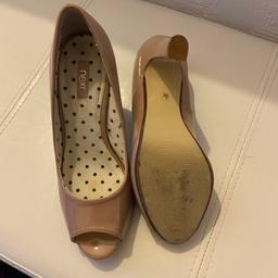 Ladies nude peep toe shoes with 3” heel worn once