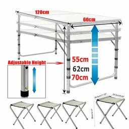 ✔Ideal for the garden, parties, bbq's, market stalls and trade shows. ✔Heavy duty folding portable table with carry handle.
Material: MDF , Aluminum.

◆120CM Folding Adjustable Table

Dimensions(D*W*Hcm):120x60x70/62/55cm(unfolding) 60x60x6.5cm(fold)
Material:Aluminum tube with Ø25/Ø23/Ø19*TH:0.8mm+ 5mm MDF table top,
Foot Surface treatment: Oxidation
N.W: pc
Approx open size: Length: 120 x Width: 60 x Height: 70cm
Practical folds down to large briefcase size proportions (61cm X 61cm X 7cm)