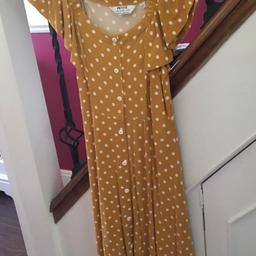 Mustered spot sundress Petite 12.   Can be worn off shoulders.