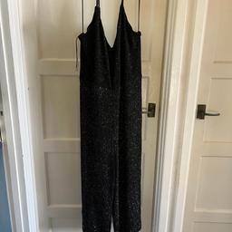 A lovely sparkly black jumpsuit ideal for summer holidays and nights out. Excellent condition. Size 20. Needs to go ASAP. Cash on collection, I am happy to post using Royal Mail which costs £4.10, I am happy to take payment via bank transfer.