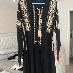 Black with gold thread work aab jumpsuit front button’s and tie string waist in excellent condition hardly worn has 2 pockets size large length 54
