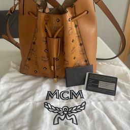 MCM Gold Vis Draw Shoulderbag /Beuteltasche / Handtasche / Schultertasche / Farbe Cognac / Größe Medium /Gebraucht /