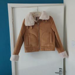 ladies UK size 8 H&M DIVIDED Aviator faux sheepskin tan jacket, never worn in perfect condition collection only from stalybridge.