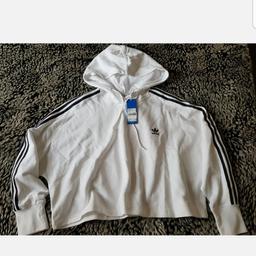 Adidas white Three Stripes Hoodie Hooded Cropped Top Size 18