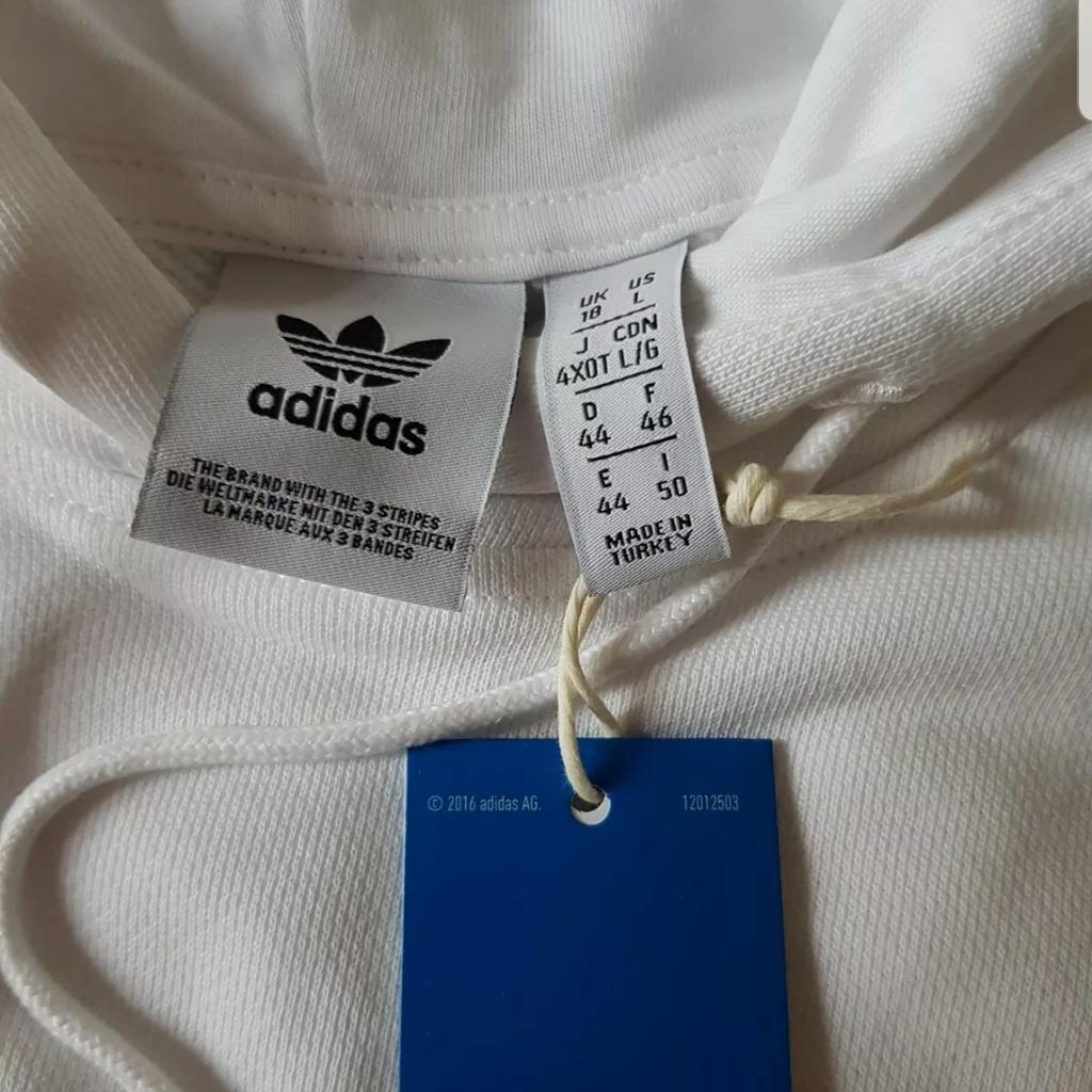 Adidas white Three Stripes Hoodie Hooded Cropped Top Size 18