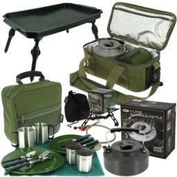 FISHING BREW BAG COOKING SET WITH GAS STOVE KETTLE CUTLERY BAG NGT TACKLE
NGT BREW BAG CUTLERY, STOVE, KETTLE AND BIVVY TABLE SET.