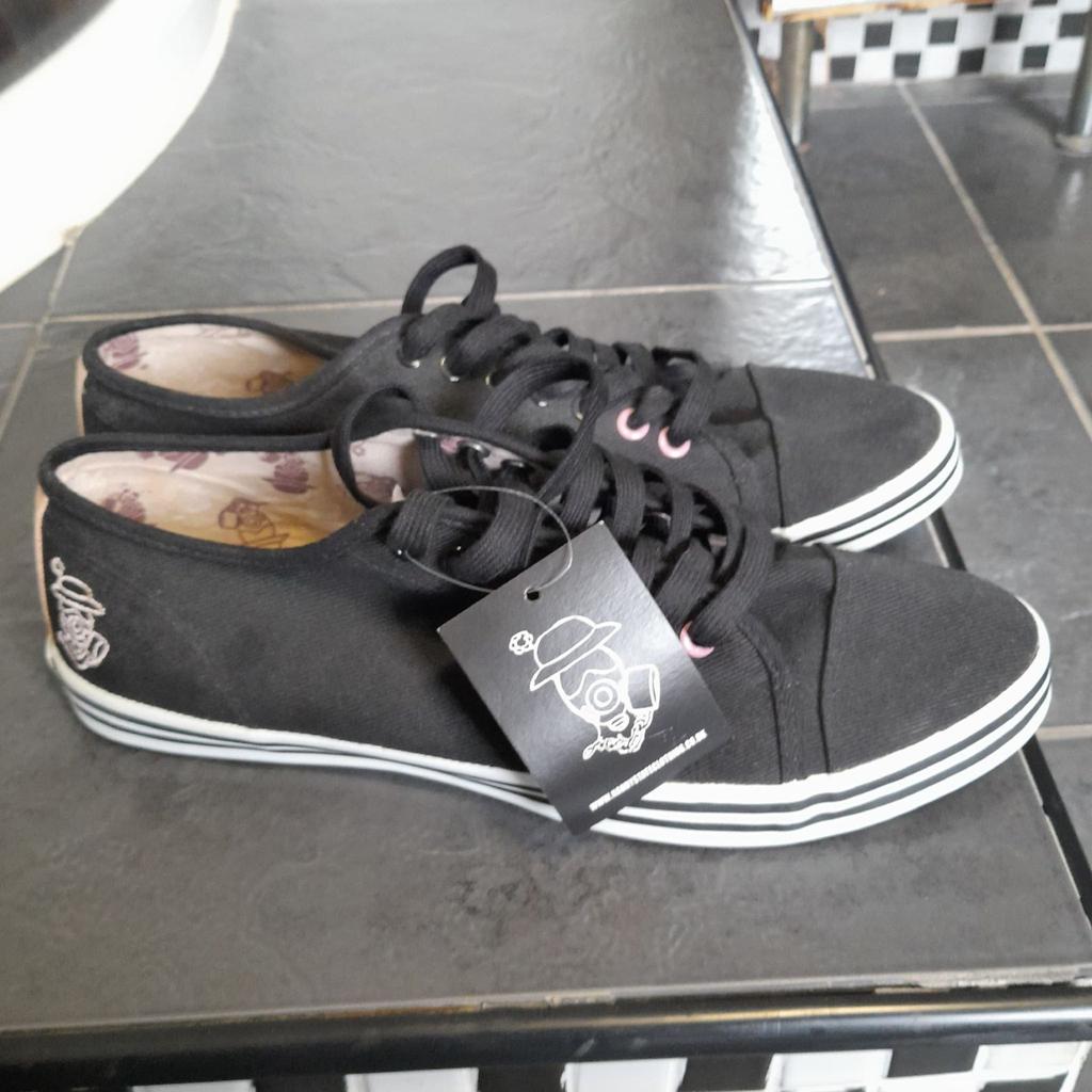 ■ PRICE: £35

■ SIZE 8 (UK) / 42 (EUR)

■ CONDITION: NEW
▪ Only tried on, still has tags on
▪ Some strange marks on the heel and on the inside, unsure what they are. Not major

■ INFO:
▪ Brand: Nanny State
▪ Colour: Black
▪ Does not include shoe box
▪ Logo detail on base of sole and on the outside (embroidered)
▪ Exterior feels like canvas
▪ Bought for £50+ around 2009
▪ Selling as never worn and moving house/downsizing

--------------------

Collection (M34 5PZ)

--------------------

Tags: hyde tameside north west salford ancoats stockport bolton reddish oldham fallowfield trafford bury cheshire longsight worsley mens size 7 size 7.5 footwear black plimsolls new with tags bnwt smart casual shoes
-