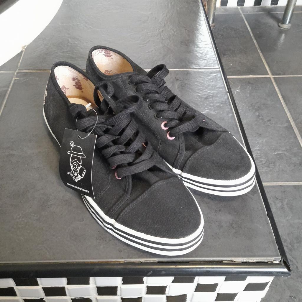 ■ PRICE: £35

■ SIZE 8 (UK) / 42 (EUR)

■ CONDITION: NEW
▪ Only tried on, still has tags on
▪ Some strange marks on the heel and on the inside, unsure what they are. Not major

■ INFO:
▪ Brand: Nanny State
▪ Colour: Black
▪ Does not include shoe box
▪ Logo detail on base of sole and on the outside (embroidered)
▪ Exterior feels like canvas
▪ Bought for £50+ around 2009
▪ Selling as never worn and moving house/downsizing

--------------------

Collection (M34 5PZ)

--------------------

Tags: hyde tameside north west salford ancoats stockport bolton reddish oldham fallowfield trafford bury cheshire longsight worsley mens size 7 size 7.5 footwear black plimsolls new with tags bnwt smart casual shoes
-