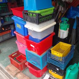 various types of plastic storage containers / boxes. clean ideal for home .kids stuff .garden  can deliver .pls phone 07779319270 price is per box fifty pence