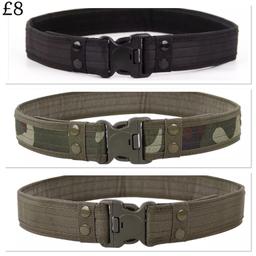 Tactical Military Belt
Camouflage, Army Green or Black colour
Quick release plastic buckle
Velcro fastening
High Quality Canvas
Comfortable/Durable
130cm long
5cm wide

Collection Ford L30 or £2.90 postage