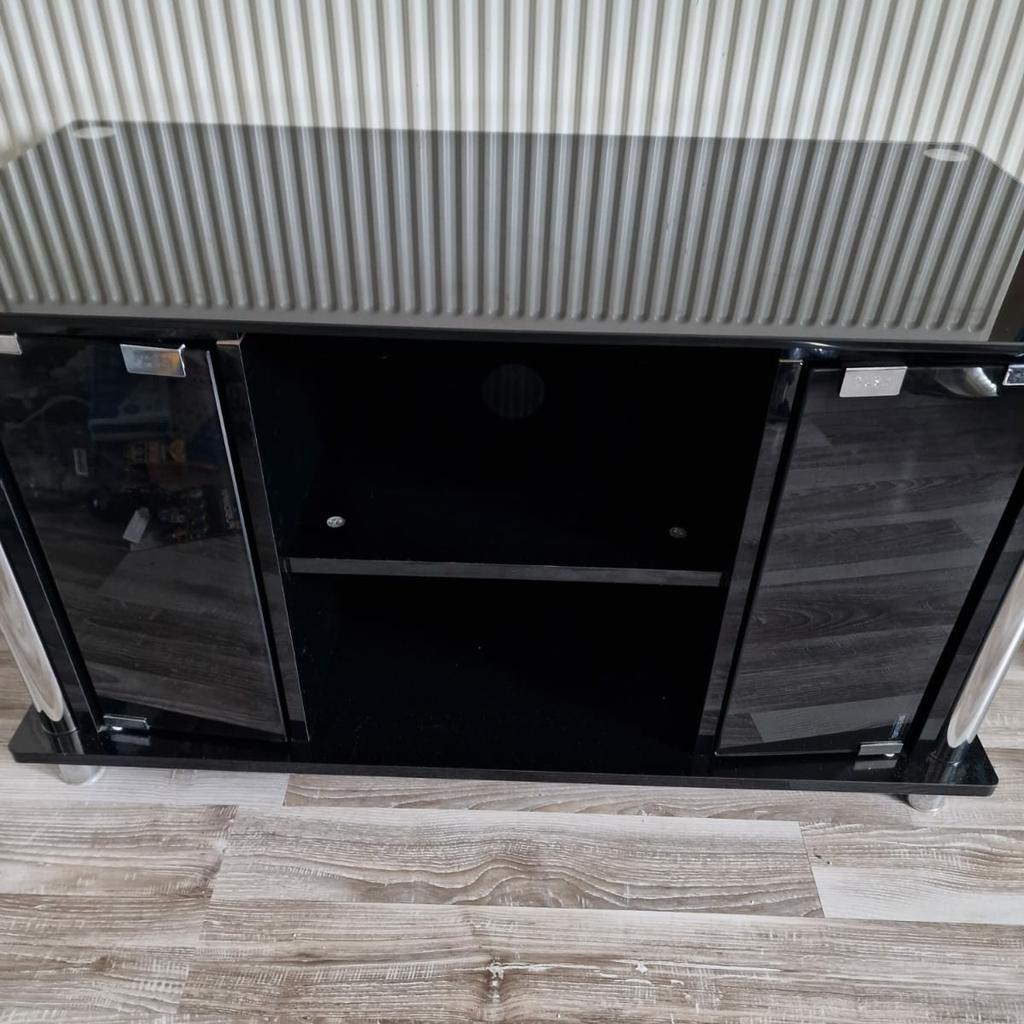 Black Glass TV Unit with doors in B65 Metropolitan Borough of Dudley