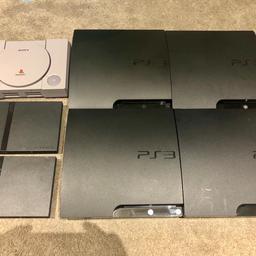 All consoles have been fully tested and work fine and are in good condition, this is for 7 consoles and 7 power leads/supply’s, all consoles will be shown working on collection.
1x ps3 slim cech 2003b 250gb hdd
1x ps3 slim cech 2503a 160gb hdd
1x ps3 slim cech 2503b 320gb hdd
1x ps3 slim cech 3003a 160gb hdd
2x ps2 slim scph 70003
1x original ps1 scph 9002