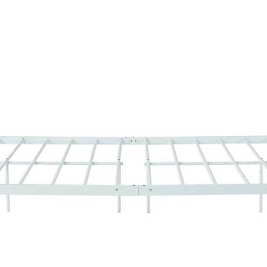 NEW Yani Double Metal Bed Frame - White (FLAT PACKED)

Metal frame.
Base with metal slats.
Size W144.2, L201.5, H105cm.
Height to top of siderail 35cm.
30cm clearance between floor and underside of bed.
Weight 22.6kg.
Maximum user weight 200kg.
Self-assembly - 2 people recommended.