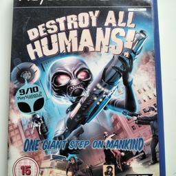 Destroy All Humans PS2 Game

Some wear on the case and a few marks on the disc but still works great.

The Invasion Is Here!

Play as an Alien Clone sent to Earth to infiltrate and destroy the Human race
Fly your UFO and unleash massive destruction 
Use your Zap-O-Matic, Disintegrator Ray, Jet Pack and more
Manipulate Earth creatures with your mind control abilities