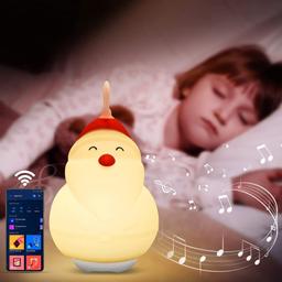 Nachttischlampe Touch Dimmbar, Weihnachtsmann Nachtlicht mit Bluetooth Lautsprecher für Babys, Atmosphäre Tischlampefür Schlafzimmer Wohnzimmer