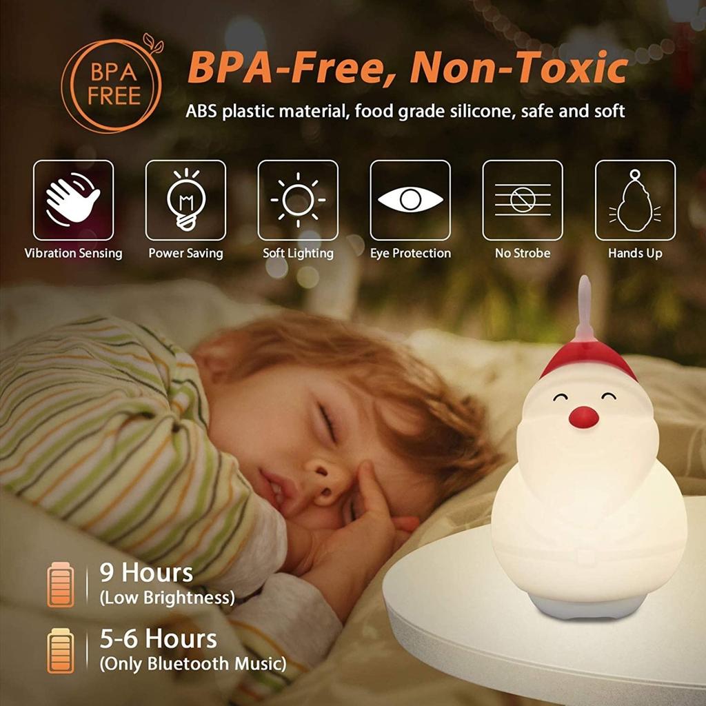 Nachttischlampe Touch Dimmbar, Weihnachtsmann Nachtlicht mit Bluetooth Lautsprecher für Babys, Atmosphäre Tischlampefür Schlafzimmer Wohnzimmer