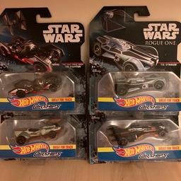 4 X Hot Wheels Character Car ships by Mattel

First Order Special Forces TIE Fighter
Boba Fett’s Slave 1
Rogue One TIE Striker
Poe’s X-Wing Fighter

All unopened and still in original boxes
Collection available
Any questions or queries then please ask
Thanks for looking and please view my other ads.
Postage to UK only.