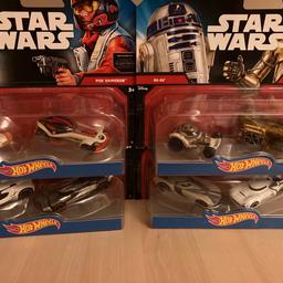 Star Wars 4 x 2 Pack Hot Wheels Cars.

Rey v’s First Order Flametrooper
R2-D2 & C-3PO
BB-8 & Poe Dameron
First Order Stormtrooper & Captain Phasma

All unopened and still in original boxes
Collection available
Any questions or queries then please ask
Thanks for looking and please view my other ads.
Postage to UK only.