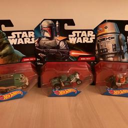 Star Wars 3 x Hot Wheels Character Vehicles.

Chopper
Boba Fett - Box slightly creased/damaged on back at the bottom - see pic
Jabba the Hutt

All unopened and still in original boxes
Collection or postage available to UK only
Any questions or queries then please ask
Thanks for looking and please view my other ads.
Postage to UK only.