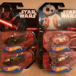 Star Wars 4 x Hot Wheels Character Vehicles.

BB-8
Obi-Wan Kenobi
Darth Vader
Hans Solo

All unopened and still in original boxes
Collection or postage available to UK only
Any questions or queries then please ask
Thanks for looking and please view my other ads.
Postage to UK only.