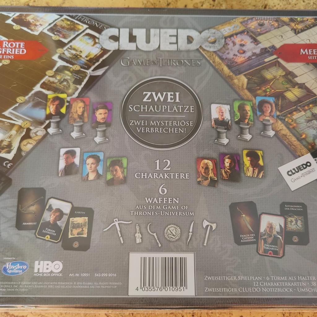 Verkaufe ein neues Cluedo Game of Thrones.
Es ist original verpackt.
Preis zzgl. Versand