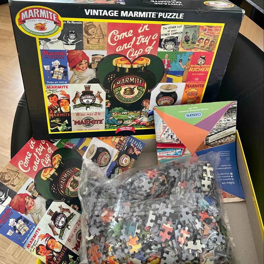 Excellent & I bought this New & have completed it only once!
Gibsons high quality 1000 piece 🧩 Jigsaw Puzzle. Best ones around in my opinion! 🤗
Love it or hate it, this puzzle is sure to create an appetite for fun! This iconic puzzle will challenge the Lovers & Haters alike…. Of Marmite 😉 (RRP £14/£16)
Featuring vintage advertising materials from the brand's long history. Photo insert included etc.
See all pics. Can post for extra….