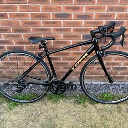 Excellent condition, 2019 model, used for approximately 700miles.

Size 50 to suit a rider height of 5’2”-5’4” (158cm-163cm).

Minor stone chip on LH rear stay has been touched in with black paint.

Brand new brakes, upgraded to Shimano 105. Brand new Mavic Aksium wheel set.

New KMC chain approximately 100 miles ago.

Specification: -

Frame: 100 Series Alpha Aluminium, DuoTrap S compatible, hidden mudguard mounts
Fork: Domane carbon, hidden mudguard mounts
Wheels: Mavic Aksium
Shifters: Shimano 105, 11 speed
Front derailleur
Shimano 105
Rear derailleur: Shimano 105
Crank: Shimano 105, 50/34 (compact)
Cassette: Shimano 105, 11-32, 11-speed
Saddle
Brakes: Shimano 105 rim brakes
Bontrager Ajna Comp, chromoly rails
Seatpost: Bontrager-Approved, alloy, 27.2 mm, 8 mm offset
Handlebar: Bontrager Comp VR-S, 31.8 mm
Grips: Bontrager tape
Stem: Bontrager Elite, 31.8 mm, 7-degree, w/computer and light mounts
Head set: Integrated, cartridge bearing, sealed, 1-1/8