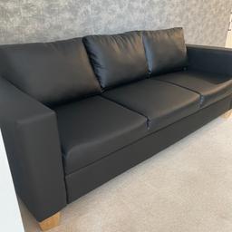 3 seater faux leather sofa and matching armchair.
Armchair has scuff on it, probably can be removed with some elbow grease!