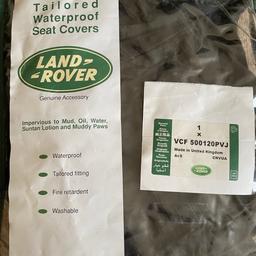 Genuine Land Rover tailored waterproof seat covers. All covers seem to be in the bags. 2 front seat covers, 5 head rest covers, rear seat cover.