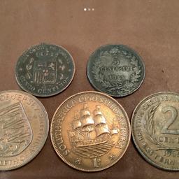 5 bronze/copper circulated coins
Jersey 1/12 of 1/- 1964
South Africa 1 penny 1950
British Caribbean Territories 2 cents 1965
Spain 5 centimos 1879
Italy 5 centisimi 1862
Priced for all.
