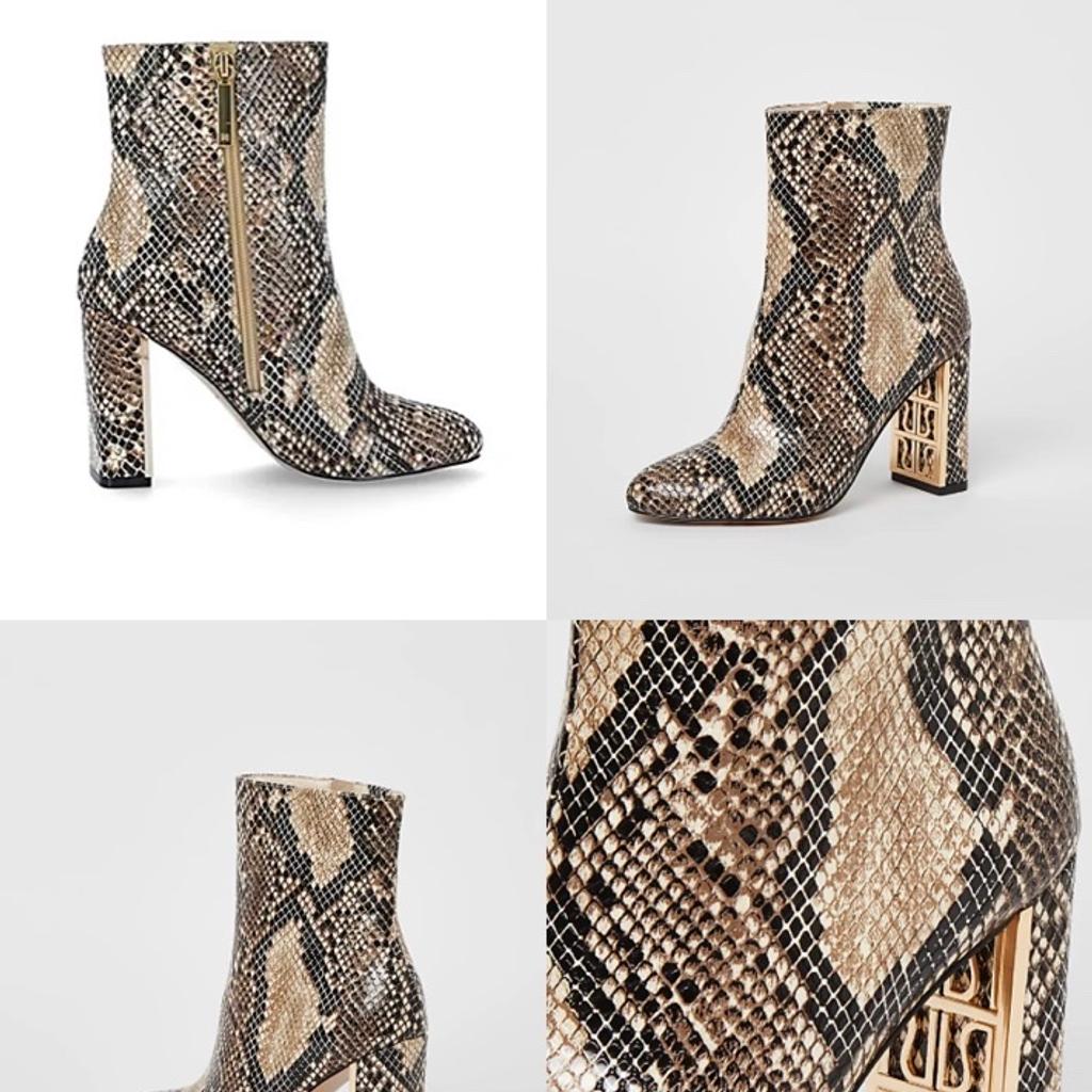 Brand new in box river island beige snake print boots size 5