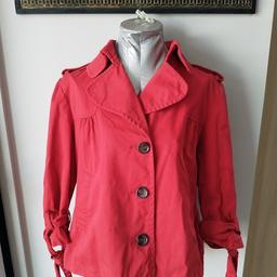 Primark Atmosphere Red 100% Cotton Swing Mac/Jacket. Size 8. With buttoned lapels, stitching detail, tie sleeves pleats, big buttons and pockets.