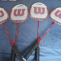 4X Wilson Tour Pro Badminton Rackets. This 4 Badminton Rackets come with carrying case in Red and White.
The Rackets are very durable and strong.  very good condition. New.