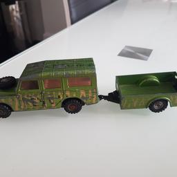 Vintage Corgi Land Rover and Trailer in played with condition. Trailer is in nice played with condition but Land Rover is Spares or Repairs.