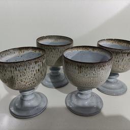 Beautiful 4 Studio Pottery Goblets 12 cm Tall Rim 9.5- Base 8.5 Gray/brown Drip Glaze.No Chips. Abergele or Post