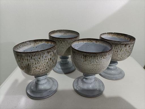 Buy & Sell Conwy Abergele - LL22 - Photos for 4 STUDIO POTTERY GOBLETS GRAY DRIP GLAZE