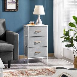 3-Drawer Vertical Fabric Dresser, 3-Tier Lightweight Nightstand, Wooden Top and Handles
Color: Light Gray, White
Material: Iron, MDF Boards, Fabric
Overall Dimension: 45 x 30 x 76 cm(LxWxH)
Drawer Dimension: 40 x 27.5 x 20.5cm(WxDxH)
G.W.: 5.9 kg
Max. Load Capacity of the Tabletop: 16 kg
Max. Load Capacity of Each Drawer: 2.5 kg