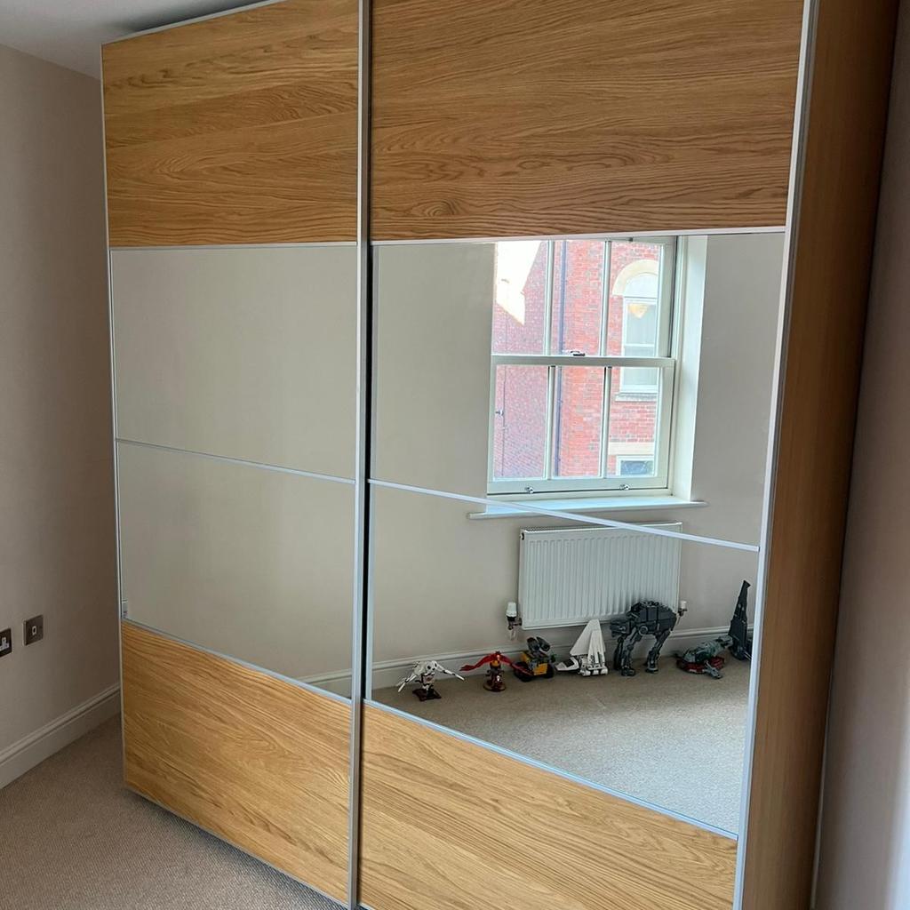 Double IKEA Pax wardrobe with oak and mirrors in Shrewsbury for £300.00