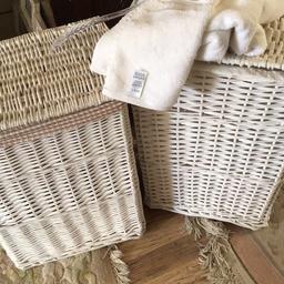 Two lined linen baskets,M&S bath towel and facecloth in white new, bath scrunch scrubber 
Collection Mexborough S640QJ