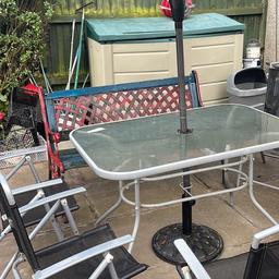 I’m selling this garden table with 6 chairs and bench. Bench needs some repair and in two chairs need two bolt but apart of this  it’s in  good useable condition. Parasol is not included.

Collection from Selly oak.