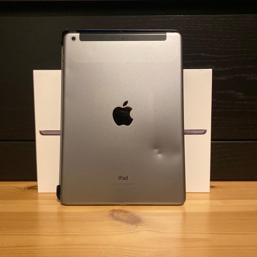 - Inklusive iPad Hülle

-Farbe: Spacegrau

-Speicherplatz: 16 GB

-Außerdem ist der Homebutton etwas locker.

-Hinten im iPad ist eine Delle, wodurch vorne auf dem Screen ein leichter „Lichtfleck“ ist (siehe Bild 2&4)

-Überweisung und Paypal möglich

-Porto extra
