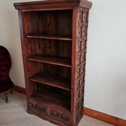 Beautiful heavy solid oak bookcase.
stunning feature studwork, Iron draw rings. Exceptional quality.
33 inches x 64 inches.