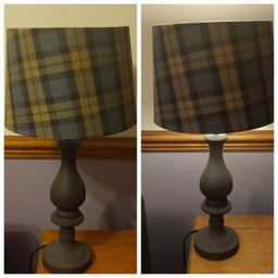 2 table lamps from Dunelm originally £50 each
In line switch, brown stem and plaid shade

Overall height 55cm shade at widest point (bottom) 28cm
From smoke and pet free home collection oakworth or keighley centre
