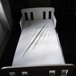 John Lewis White toddler bed. with mattress. like new. was expensive when bought new last year