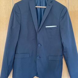 Zara mens suit jacket size 42z. Navy blue with a fine stripe. Worn once. Collection from Ribchester or happy to post for postage fees