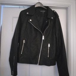 BLACK LEATHER LOOK THICK JACKET SIZE 14 PICK UP ONLY PLEASE I DO NOT POST