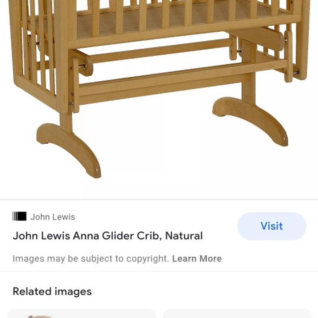 Gliding crib can rock or be stood still only used once as little one never settled in it immaculate condition littetally brand new can come with complete duvet set