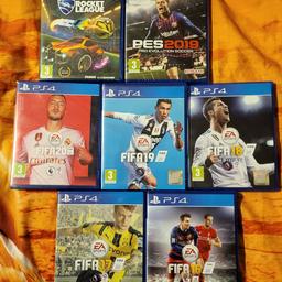 PS4 GAMES all different prices/ check out the prices/ cash or swaps 

I've got 7 clean condition 
PS4 GAMES here for sale All different prices 

Rocket league collectors edition £10 or swap 

PES 19 / BRAND NEW SEALED UP £7 or swap 

Fifa 20 £10 or swap 

Fifa 19 £8 or swap 

Fifa 18 £6 or swap 

Fifa 17 £5 or swap 

Fifa 16 £4 or swap 

All games are clean fully working