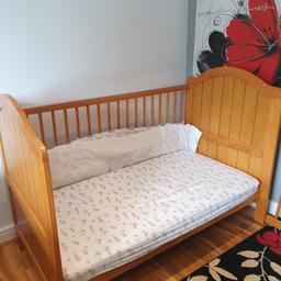 Mamas & Papas oak cotbed
used good condition, with a few scratch marks.
Comes with baby changer goes on top.
can be used as cot and cot bed, sides come off from sides
comes with bedding, cot bumper and mattress if required

Dimensions: H: 96 x W: 78 x L: 144cm Approx.

 Viewing Available
Collection B75 5EQ
or can delivery locally
£45